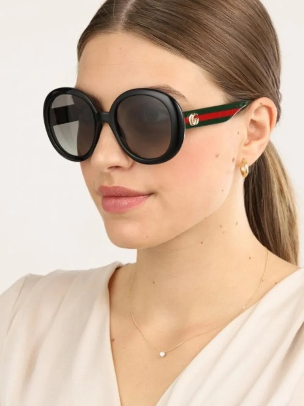 Gucci GG0712S 001 Round Sunglasses - Black / Grey